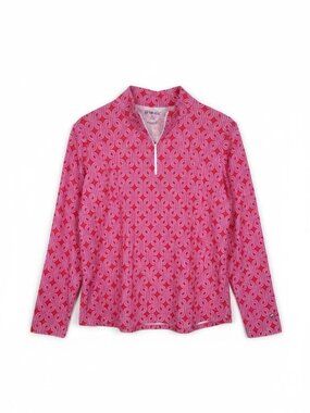 IBKUL 1/4 Zip Top Red Pink Women’s Large Kylee IceFil Mock Neck